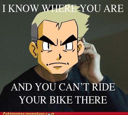 Professor Oak calling you about riding bikes indoors.