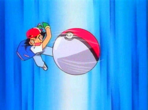 Ash throwing a pokeball